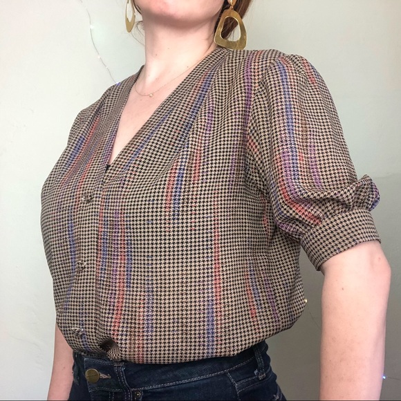 SOLD       Vintage Houndstooth Button Up Blouse - Picture 2 of 4